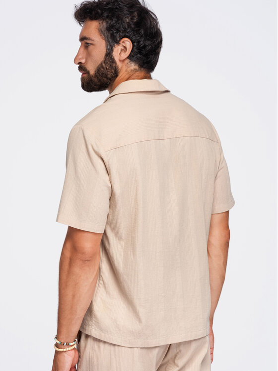 Ombre Ombre Koszula OM-SHSS-0221 Brązowy Boxy Fit