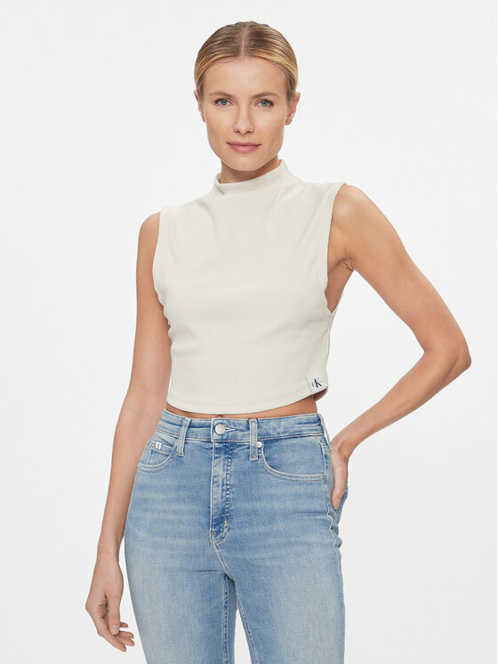 Calvin Klein Jeans Bluză J20J221419 Bej Slim Fit