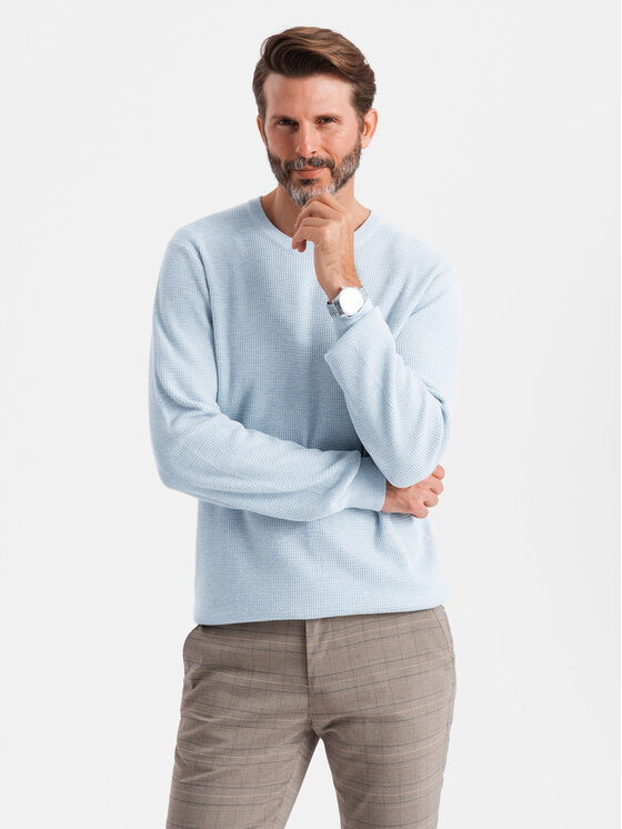 Ombre Ombre Sweter OM-SWSW-0142 Niebieski Regular Fit