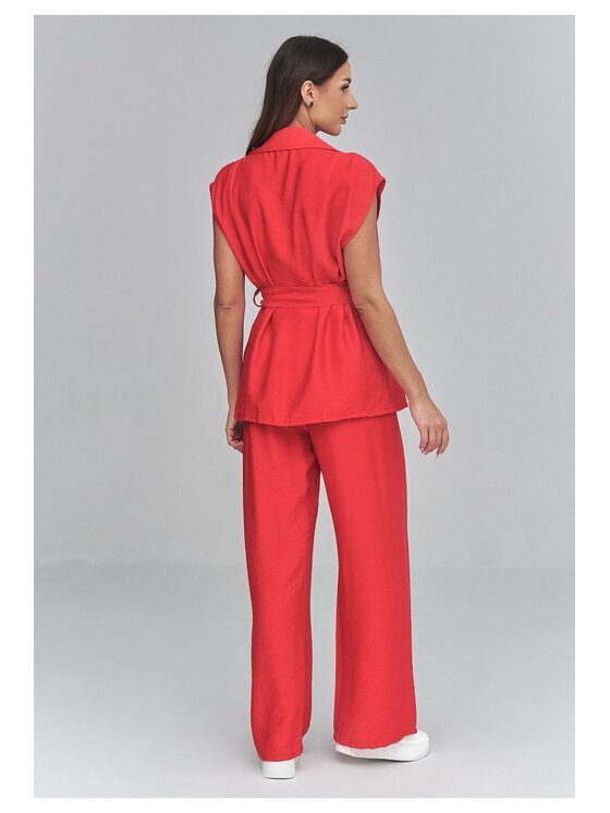 Makadamia Makadamia Komplet bluzka i spodnie C69 Czerwony Loose Fit