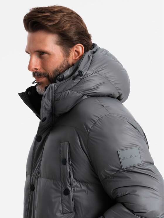Ombre Ombre Kurtka zimowa OM-JALJ-0186 Szary Regular Fit