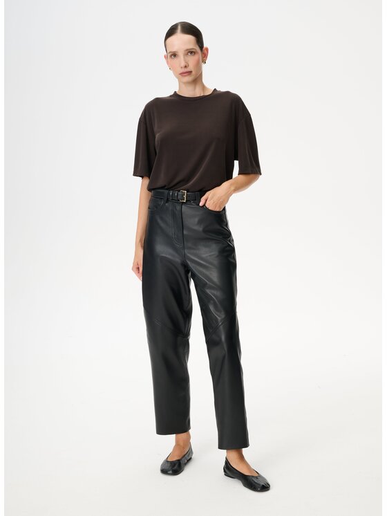 LEBRAND LEBRAND Spodnie skórzane Baggy Czarny Baggy Fit