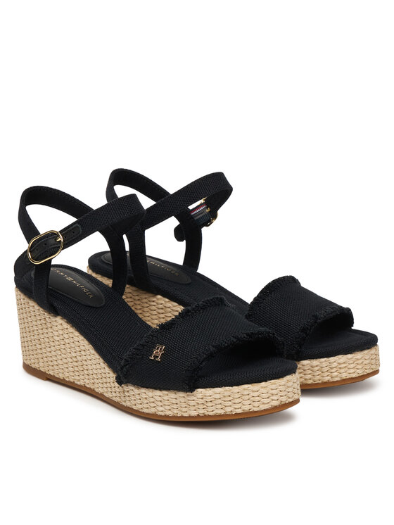 Tommy Hilfiger Tommy Hilfiger Sandały Mid Woven Wedge Espad Fringe FW0FW09470 Czarny
