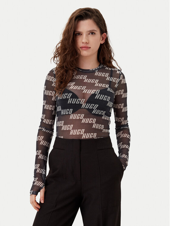 HUGO HUGO Pikkade varrukatega T-särk 50534837 Must Slim Fit
