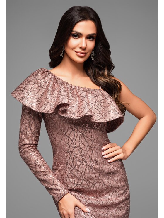 Ombre Ombre Sukienka koktajlowa LA-OM-DLR050 Brązowy Regular Fit