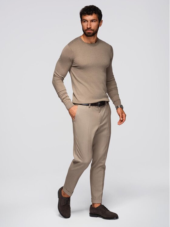 Ombre Ombre Sweter OM-SWBS-0106 Beżowy Regular Fit