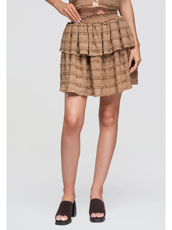 Ombre Ombre Spódnica mini OW-GL-E0014 Beżowy Slim Fit