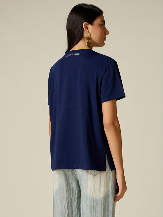 Oltre Oltre T-Shirt G098J104983N034 Niebieski Regular Fit