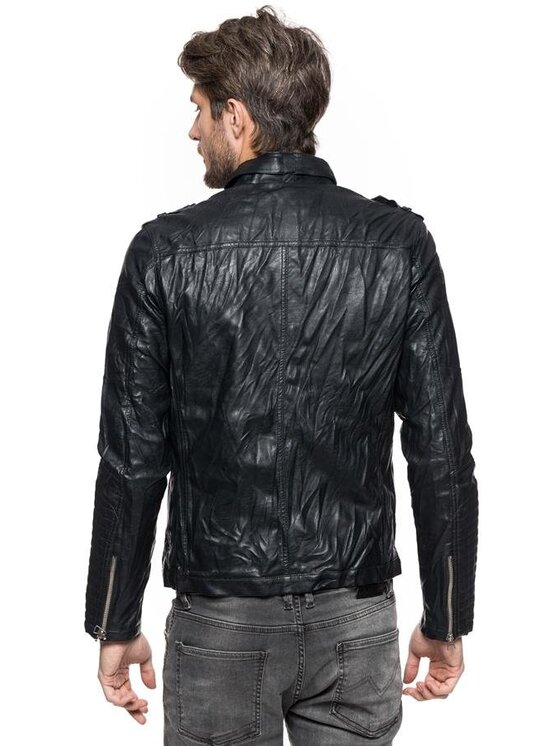 Tom Tailor Tom Tailor Kurtka skórzana BIKER JACKET Czarny Regular Fit