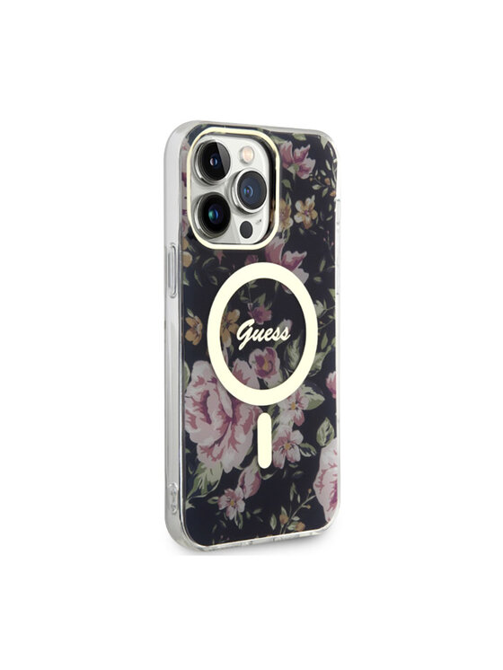 Guess Guess Etui na telefon Flower MagSafe Czarny
