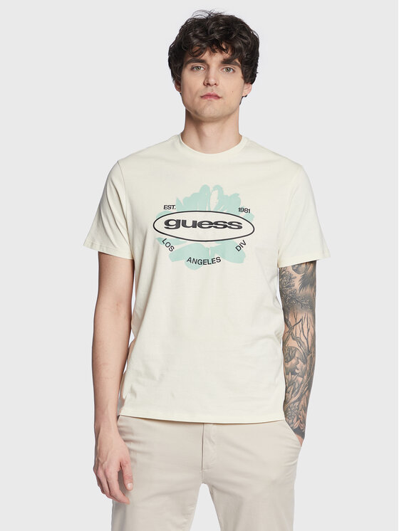 Guess T-shirt Logo M3GI61 K9RM1 Écru Slim Fit