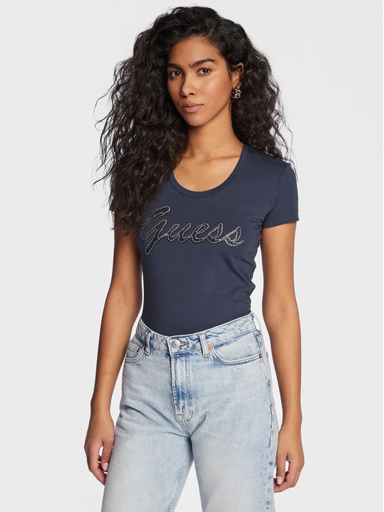 Guess T-Shirt W3RI50 J1314 Dunkelblau Slim Fit