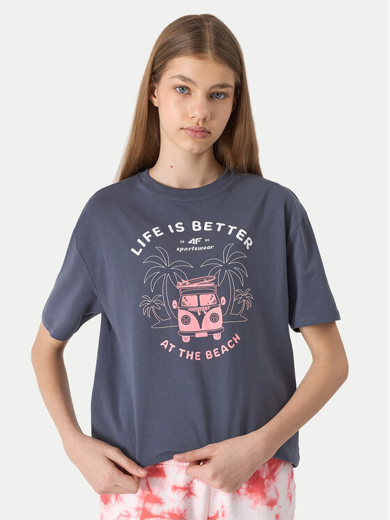 4F 4F Tričko 4FJWSS24TTSHF1146 Sivá Loose Fit