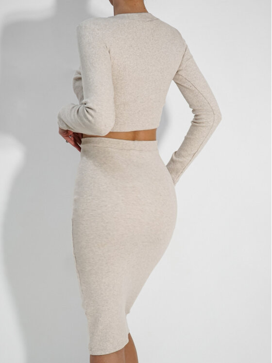 LilaLou LilaLou Komplet top i spódnica Komplet Pati Beżowy Slim Fit