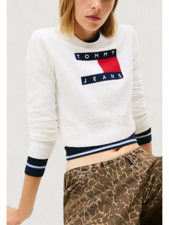 Tommy Jeans Tommy Jeans Maglione TJW SPARKLE FLAG SWE Bianco Casual Fit