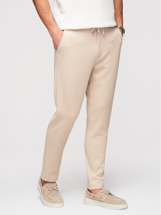 Ombre Ombre Spodnie materiałowe OM-PACP-0292 Beżowy Carrot Fit