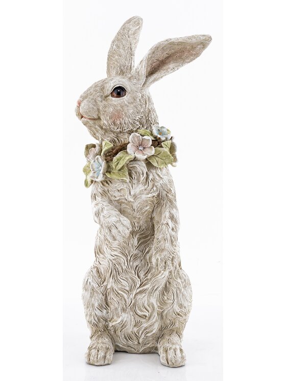 MIAhome MIAhome Figurka królik PELUCHE z wieńcem kwiatów na szyi Szary
