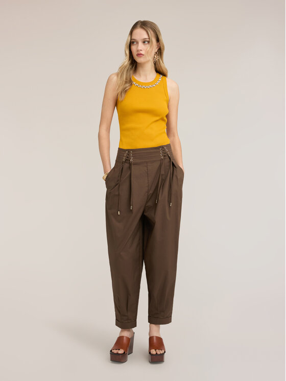 Motivi Motivi Pantaloni di tessuto P02DQ004639N035 Marrone Baggy Fit