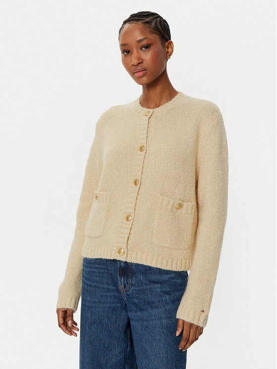 Tommy Hilfiger Tommy Hilfiger Cardigan WW0WW44473 Bej Regular Fit