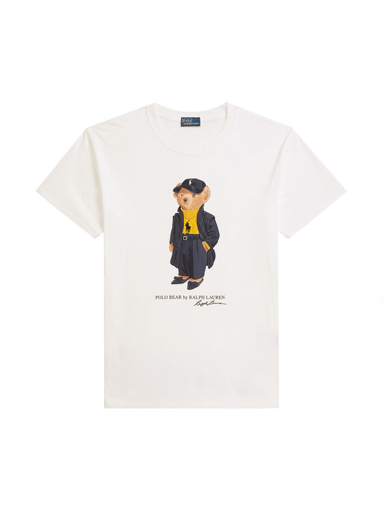 T-shirt ułożony na płasko, widok z przodu z nadrukiem na środku.