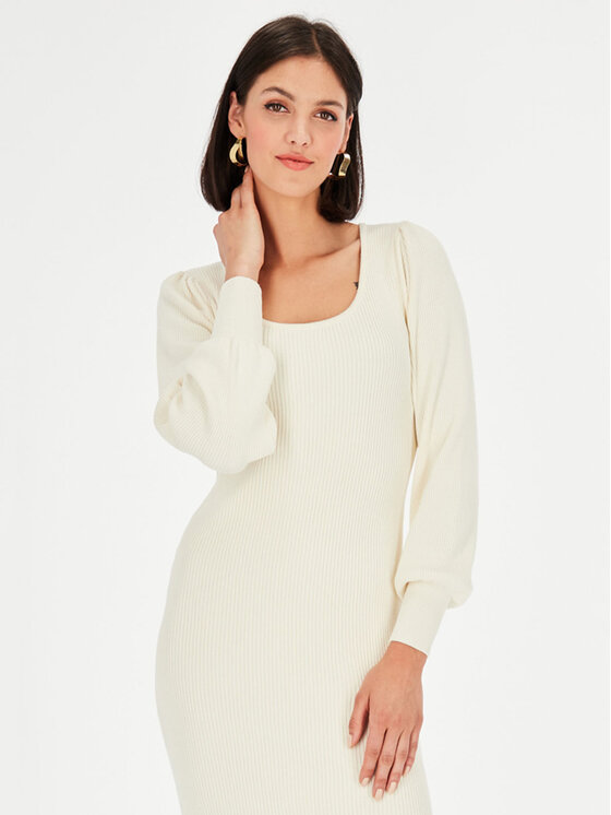 L’AF L’AF Sukienka dzianinowa Bellla Kremowy Slim Fit