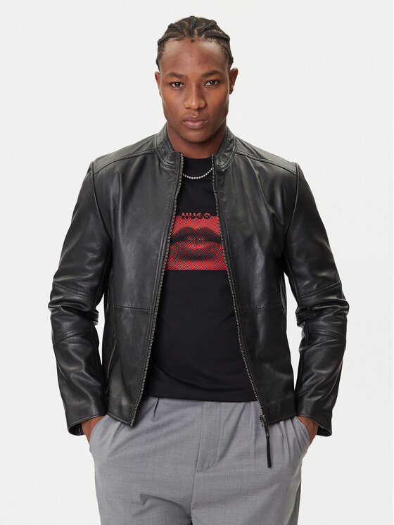 HUGO HUGO Kožená bunda Lokis-3 50540984 Černá Slim Fit