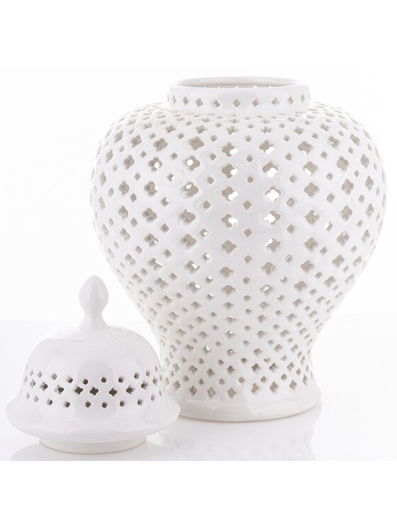 MIAhome MIAhome Pojemnik Amfora biała z pokrywą 37x23 cm ażurowa SANGO - II Biały