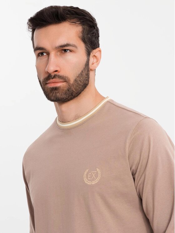 Ombre Ombre Longsleeve OM-LSCL-0128 Brązowy Regular Fit