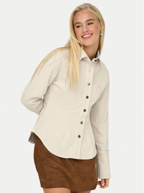 ONLY ONLY Koszula jeansowa Perla 15359156 Beżowy Slim Fit