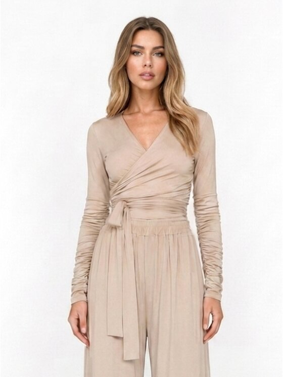 MissDenim MissDenim Longsleeve Tied blouse Beżowy Relaxed Fit
