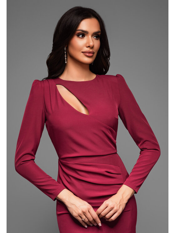 Ombre Ombre Sukienka wieczorowa LA-OM-DLR027 Bordowy Regular Fit