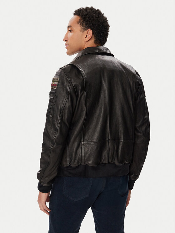 Aeronautica Militare Aeronautica Militare Kožená bunda 262PN0968U100839 Černá Regular Fit