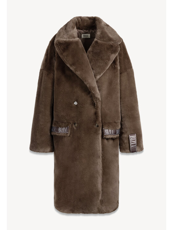 BIZUU BIZUU Kožešina PESARO FAUR FUX LAPEL COAT Hnědá Standard Fit