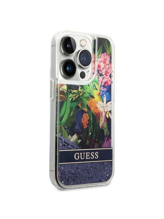 Guess Guess Etui na telefon Liquid Glitter Flower Niebieski