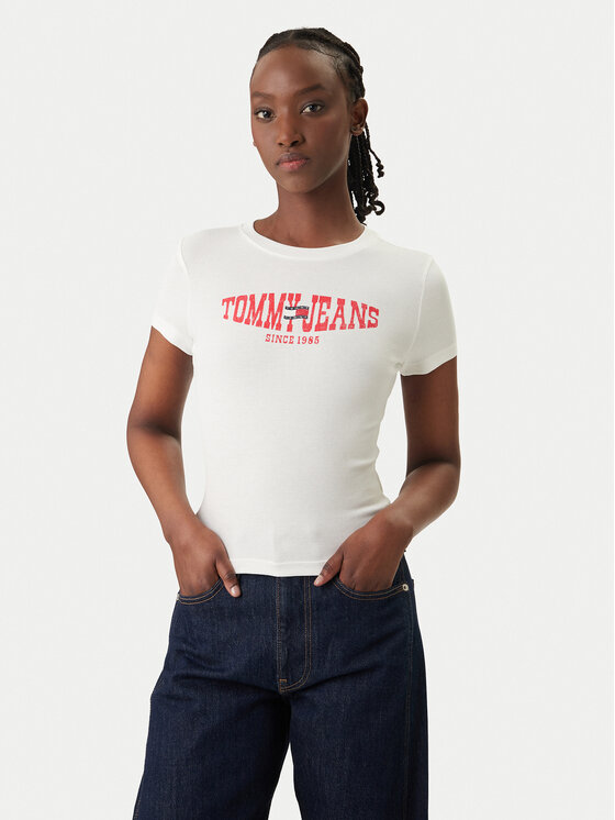 Tommy Jeans Tricou Wavy Flag DW0DW22272 Alb Slim Fit