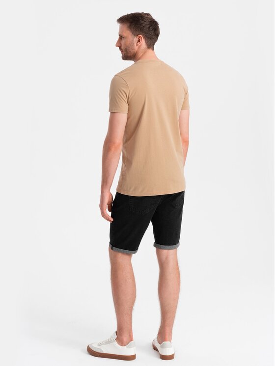 Ombre Ombre T-Shirt OM-TSCT-0108 Beżowy Regular Fit