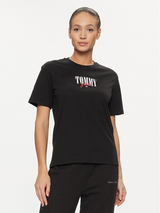 Tommy Jeans T-krekls Essential Logo DW0DW16441 Melns Relaxed Fit