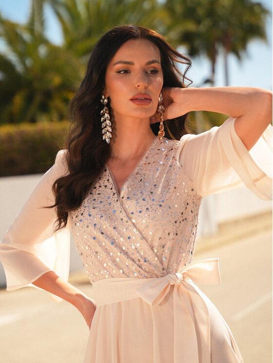 LIDIA KALITA LIDIA KALITA Sukienka koktajlowa Oscar Night Beżowy jasny Flare Fit