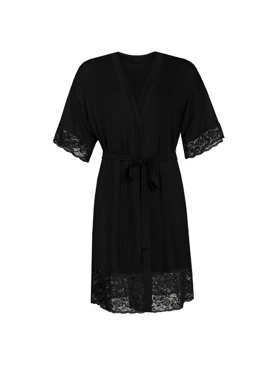 Teyli Teyli Szlafrok z wiskozy damski Gloria Czarny Standard Fit