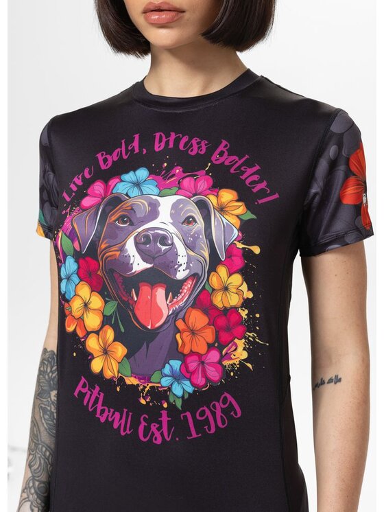 PITBULL PITBULL T-Shirt Koszulka sportowa damska Mesh HAPPY-PIT XL Czarny Regular Fit