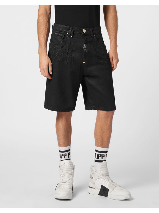 PHILIPP PLEIN PHILIPP PLEIN Pantaloncini di jeans 9605 Nero Loose Fit