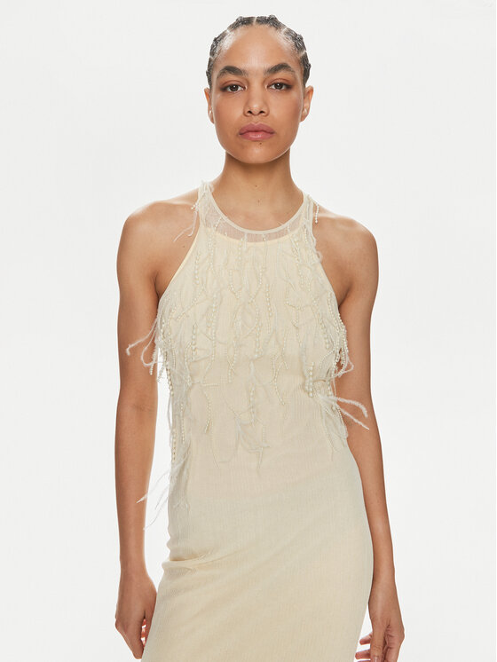 Patrizia Pepe Patrizia Pepe Koktejlové šaty 2A2735/K186-W362 Écru Slim Fit