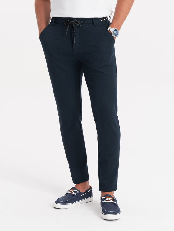 Ombre Ombre Kalhoty z materiálu OM-PACP-0116 Tmavomodrá Regular Fit