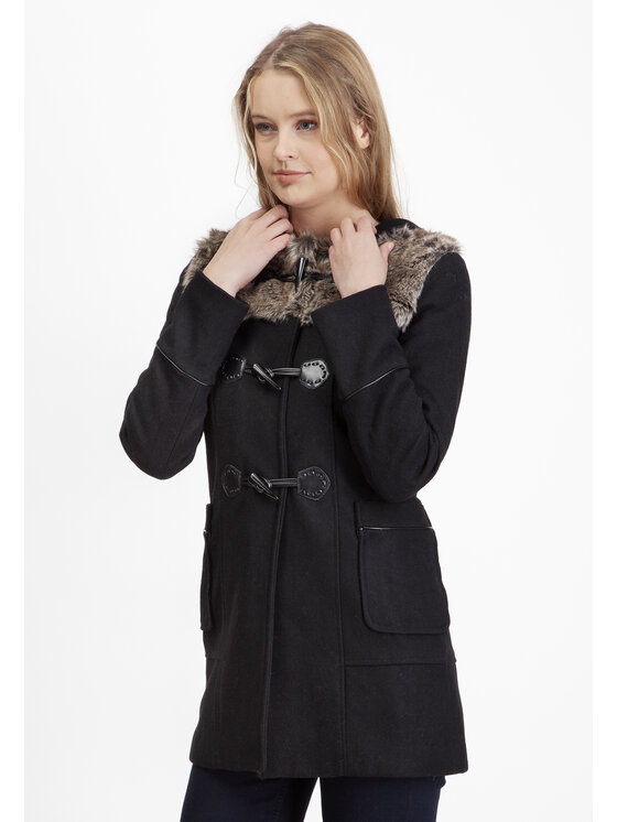 Perso Perso Vlněný kabát zapinany na kołki Černá Regular Fit