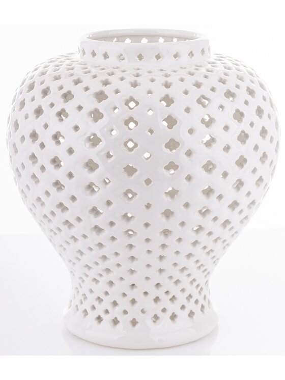 MIAhome MIAhome Pojemnik Amfora biała z pokrywą 37x23 cm ażurowa SANGO - II Biały
