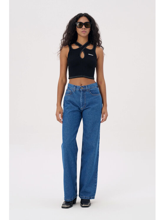 Misaga Misaga Top CROSSBACK RIB TOP Czarny Slim Fit