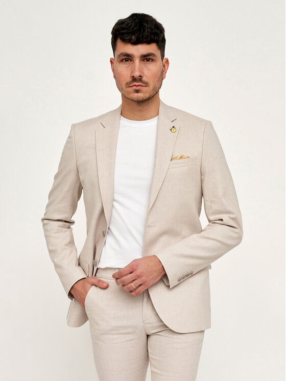 VILLARO VILLARO Marynarka MAR715 Beżowy Slim Fit