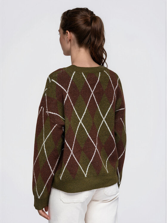 Ombre Ombre Sweter OW-SW-E0055 Khaki Relaxed Fit