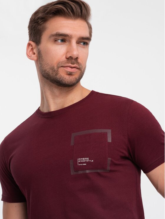 Ombre Ombre T-Shirt OM-TSPT-0154 Bordowy Regular Fit