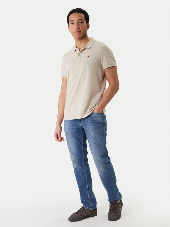 Tommy Jeans Tommy Jeans Тениска с яка и копчета DM0DM20676 Бежов Slim Fit